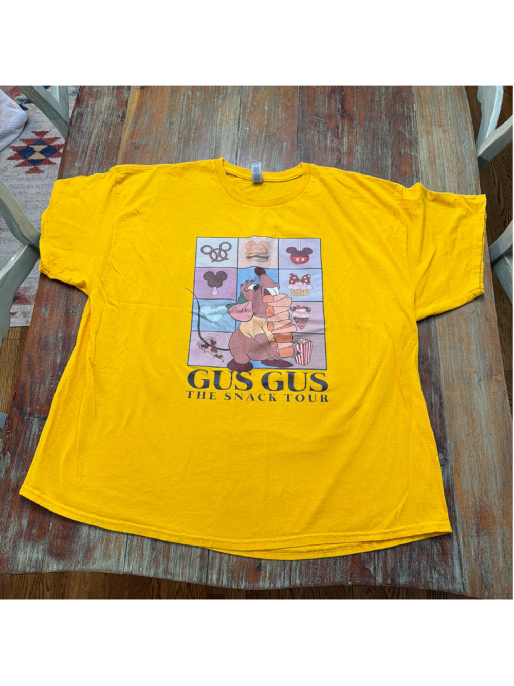 Disney Cinderella Gus Gus "The Snack Tour" Graphic T-Shirt Mustard Yellow 3XL